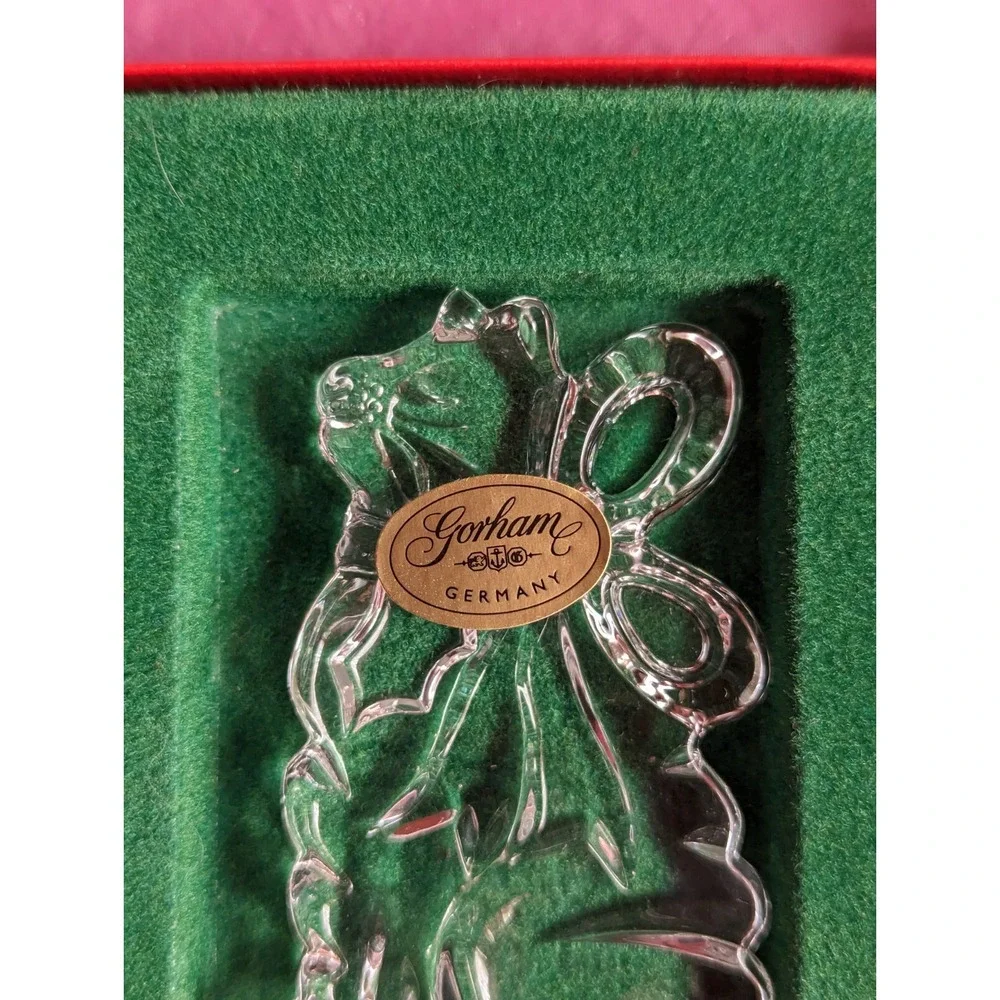Vintage‎ Gorham Germany Crystal kitty cat with ribbon clear Christmas Ornament